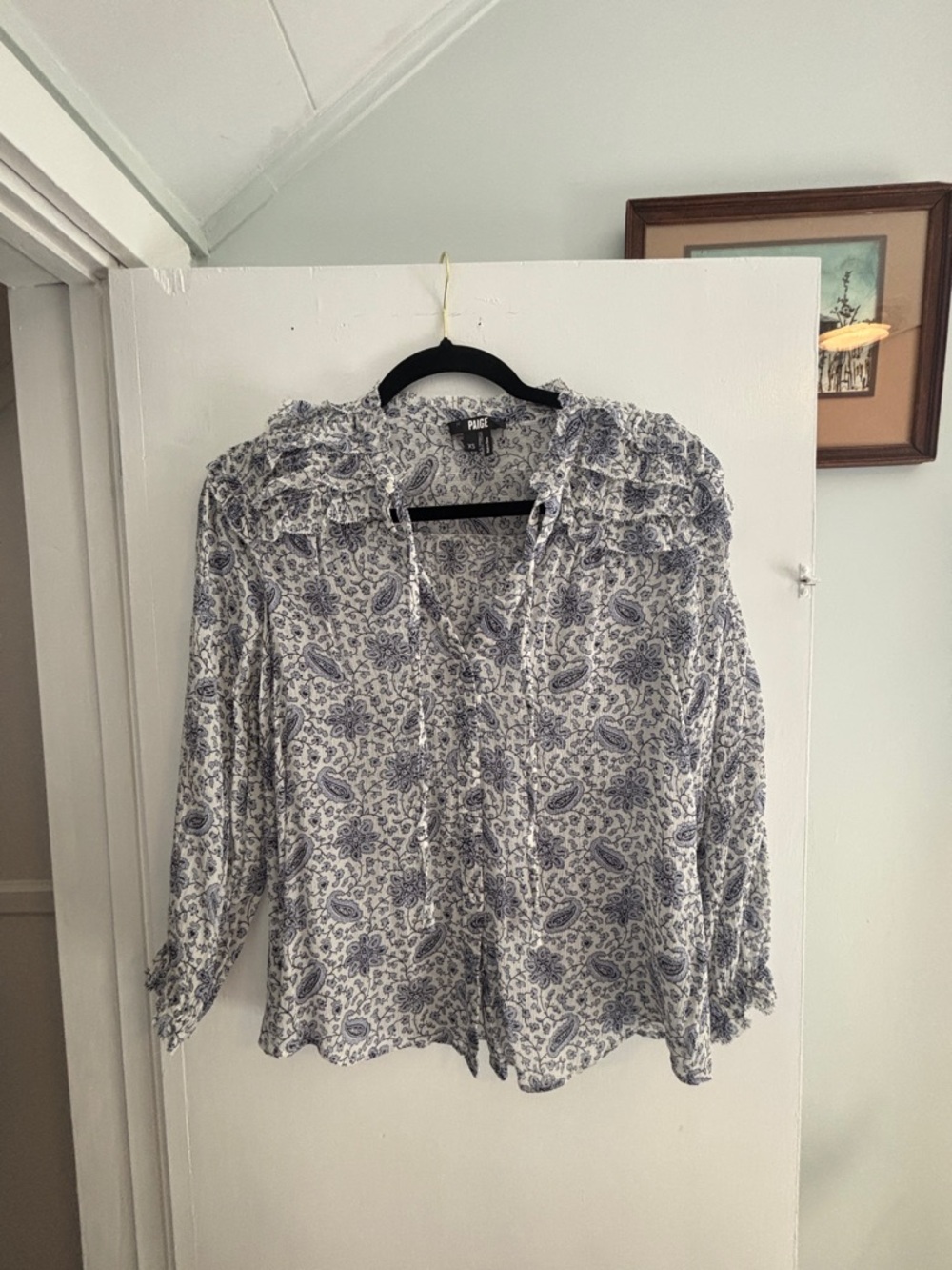 Paige Blue Paisley 100% silk Tie-Front Blouse